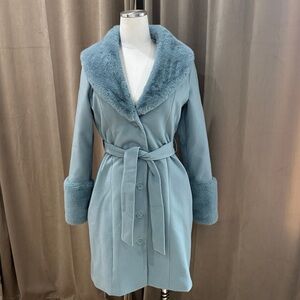 Fashion Nova Blue Teddy Jacket with Faux Fur Trim